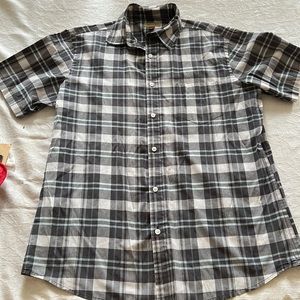 Short Sleeve Button Down Back and White Plaid Shirt Sz L